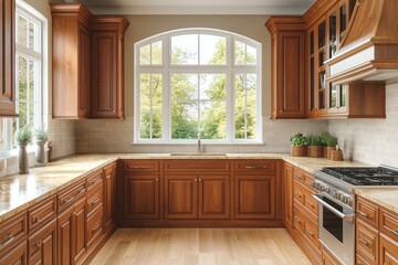 Warm and inviting kitchen showcases traditional wooden cabinetry design