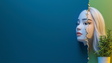 Cracked Face  Surreal 3D Art  Mental Health  Inner Turmoil  Feminine  Abstract  Split Pers
