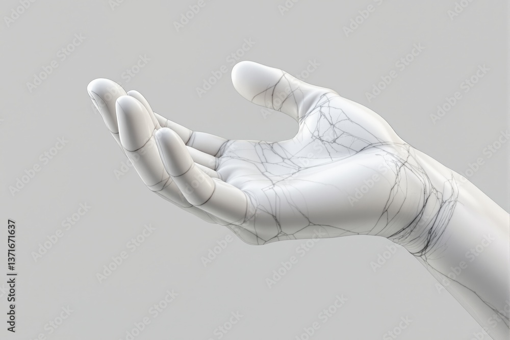 Aufkleber robotic hand made of white marble with open palm, futuristic design style, isolated on light backgro