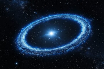 ringworld encircling a distant star, showcasing a blue-hued metallic structure with unmistakable energy pulses