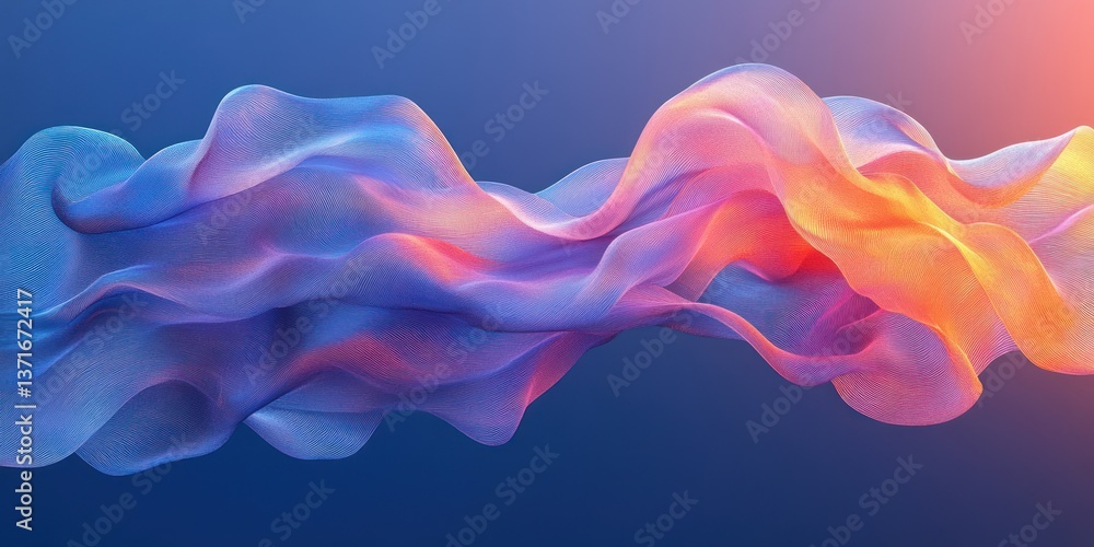 Poster abstract blue ribbon shape floating on gradient background minimalist design modern illustration