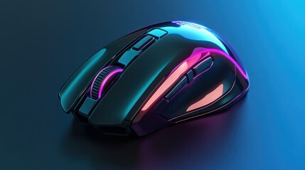 Sleek gaming mouse with RGB lighting. Futuristic and modern technology design.