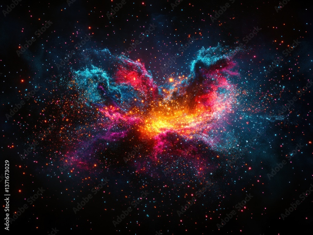 Aufkleber dynamic abstract cosmic explosion of acrylic particles on black background artistic expression stren