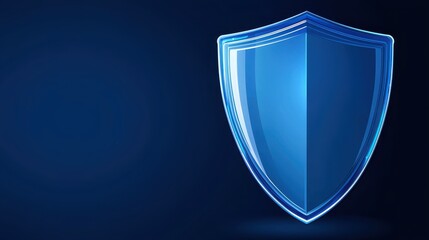 Fototapeta premium Glossy Blue Shield Icon on Dark Background for Security Concepts