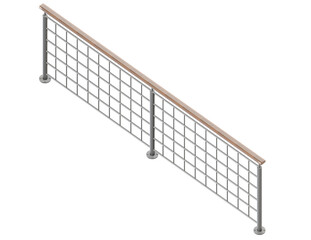 Modern Isometric Railing (Game Asset): 3D model with wood handrail, minimalist design, ideal for seamless integration into game projects. High-quality.