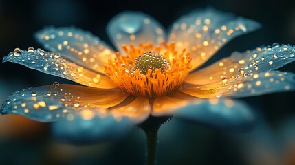 Fototapeta premium Macro Shot of Delicate Flower Petals Covered in Water Droplets, Exhibiting Nature's Intricate Beauty and Serene Freshness.