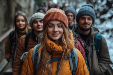 Happy friends taking selfie outdoors on urban staircase enjoying friendship and capturing memories