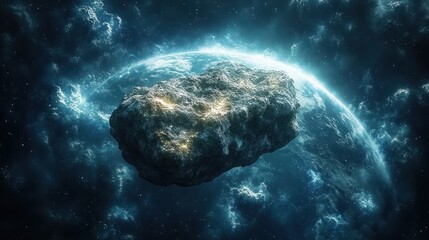 Asteroid Approaching Earth in Space Scenery Realistic Illustration of Outer Space and Astronomy