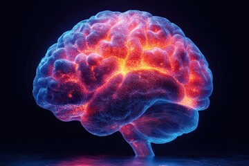 3D Render of Human Brain Anatomy with Highlighted Cingulate Gyrus and Limbic System in Neon Colors