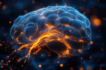 3D Medical Illustration of Human Brain with Neural Pathways and Optic Nerves Anatomy