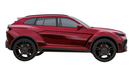 Red SUV car isolated on a transparent or a white background, cut out, PNG