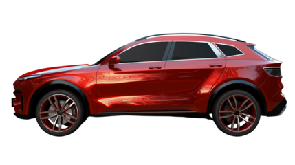Red SUV car isolated on a transparent or a white background, cut out, PNG