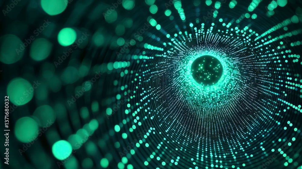 Poster abstract digital data swirl green light tunnel futuristic network technology background