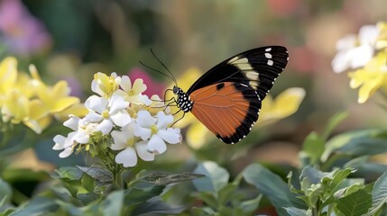 Obraz premium Beautiful Butterfly on Flowers in Garden Nature Photography