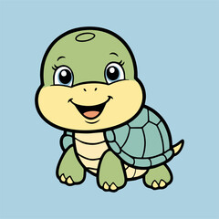 Obraz premium Smiling cartoon turtle with bright colors and a playful, child-friendly design 