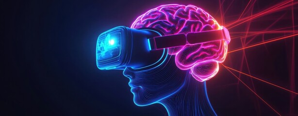 Futuristic Concept of Virtual Reality with Brain and Headset
