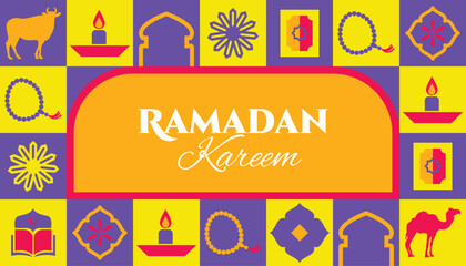 Ramadan Kareem seamless pattern in scandinavian style postcard flat geometric islamic ornament © Lifasm
