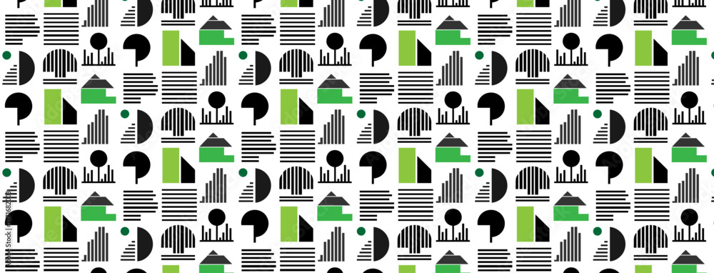 Poster modern geometric seamless pattern with abstract shapes in black and green.