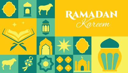 Ramadan Kareem seamless pattern in scandinavian style postcard flat geometric islamic ornament © Lifasm