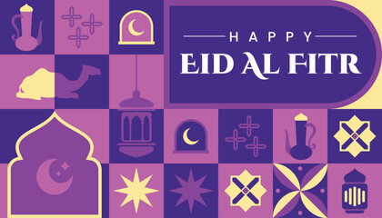 Eid Al Fitr seamless pattern in scandinavian style postcard flat geometric islamic ornament © Lifasm
