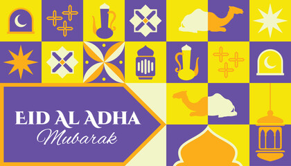 Eid Al adha seamless pattern in scandinavian style postcard flat geometric islamic ornament