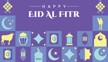 Eid Al Fitr seamless pattern in scandinavian style postcard flat geometric islamic ornament © Lifasm