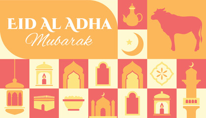 Eid Al adha seamless pattern in scandinavian style postcard flat geometric islamic ornament