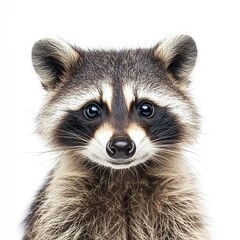 Fototapeta premium Portrait of a cute funny raccoon, closeup, isolated on a white background