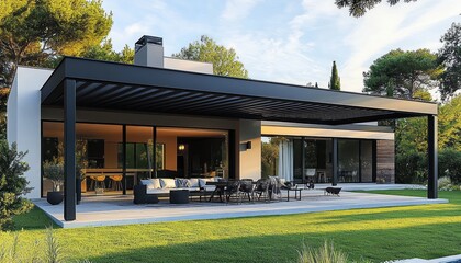 Construction Project for a Bioclimatic Pergola or Veranda for a Modern White House