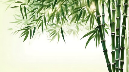 Obraz premium Green bamboo stems and leaves isolated on white background. Watercolor hand drawn botanical illustration with space for text. Watercolor card background.