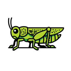 Grasshopper a cheerful green cartoon insect with big eyes.