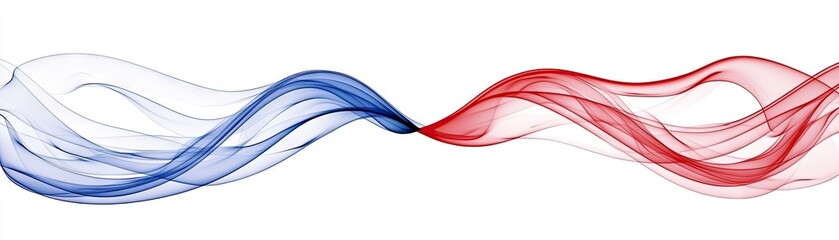 Abstract red blue wave design, flowing fabric, white background, website banner (1)
