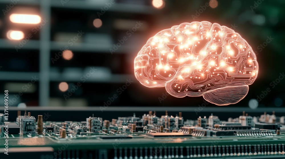 Aufkleber glowing brain circuit board ai technology innovation neural network
