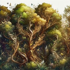 Obraz premium A dense thicket where every leaf branch and vine is rendered as