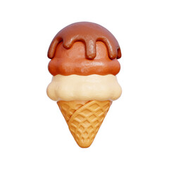 Chocolate Ice Cream Cone, Sweet and Desserts, Bakery shop, 3d rendering.