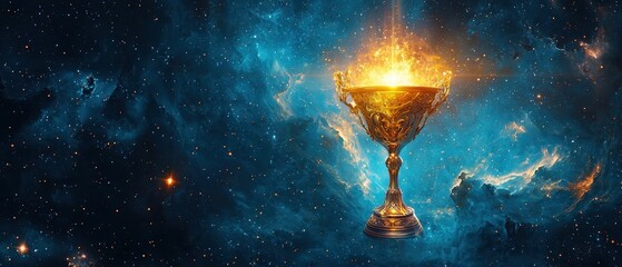 Radiant Golden Chalice Surrounded by Cosmic Stellar Background