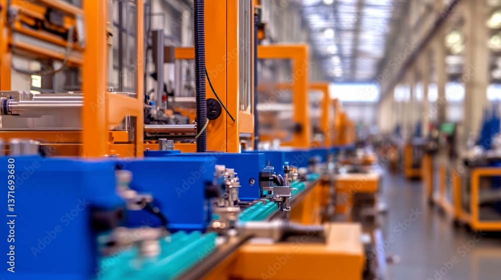Poster automated manufacturing line industrial robotics factory automation modern technology