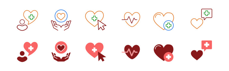 heart love life icon vector set health medical help charity support donation care sign illustration