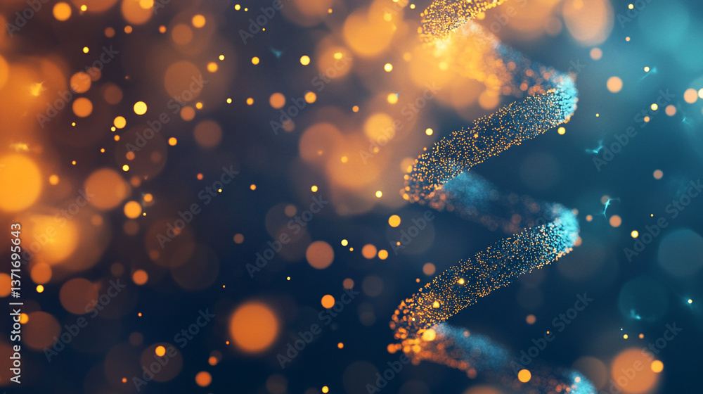 Aufkleber abstract dna helix with glowing particles on a dark background with bokeh effect and blue accents