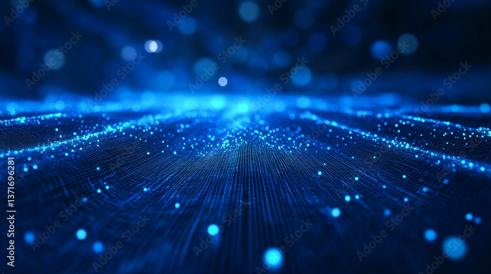 Poster abstract blue glowing light particles and lines creating a futuristic technology background scene