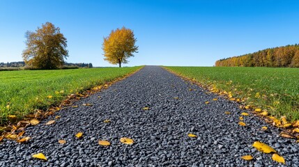 Autumn Pathway Through Grassy Field