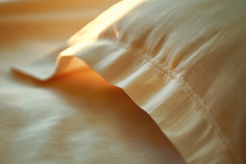 A close-up shot of a plush pillow resting on a made bed