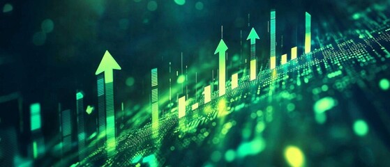 A vibrant green arrow signifies financial success.