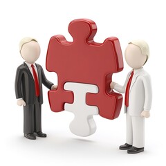 Cartoon Business People Holding Puzzle Piece