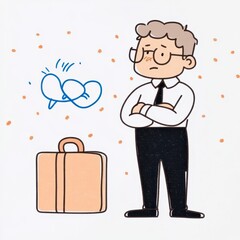 Cartoon Businessman With Suitcase And Thoughtful Expression