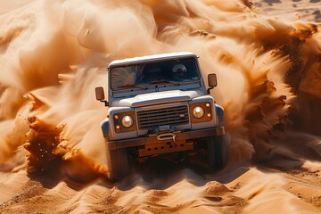 Off-road vehicle running through desert sand