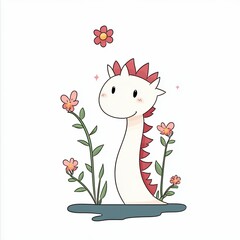 Cartoon Dragon Among Flowers
