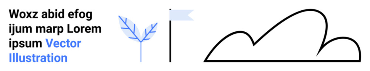 Abstract tree branch, triangular flag, and mountain curve in soft tones. Ideal for nature, outdoor recreation, simplicity, creativity, design concepts, education or simple landing page