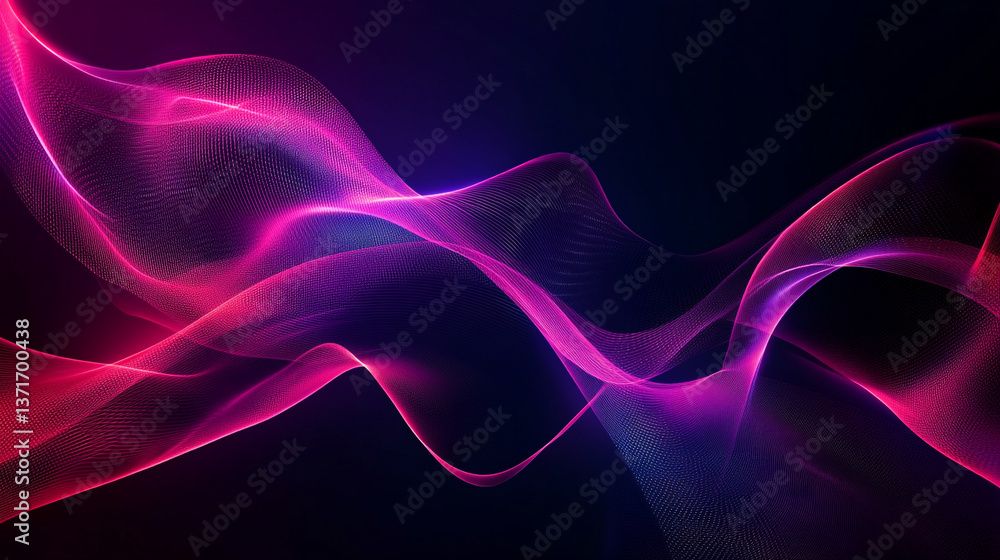 Poster abstract flowing pink and purple waves on a dark background creating a dynamic and modern design