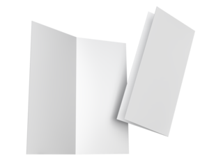 Bi fold, two panel fold, open leaflet mockup template isolated on background. Blank paper template, flyer, wedding invitation, postcard, thank you card, notecards, notepad, greeting card, brochure